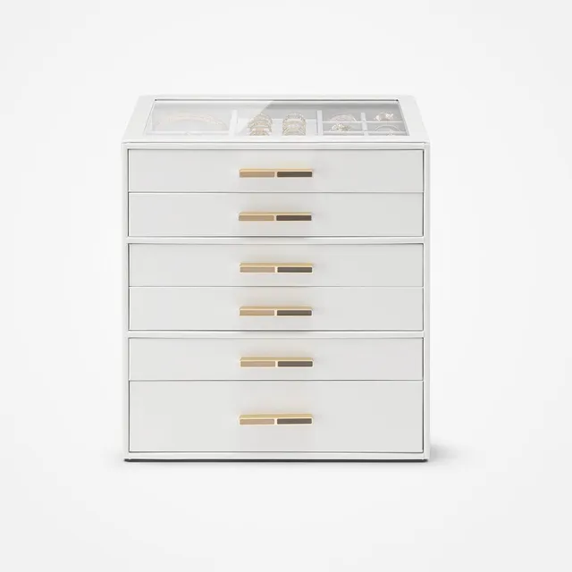 VLANDO Quiet Luxe Schmuckkästchen 6 Fächer Glasdeckel Samt