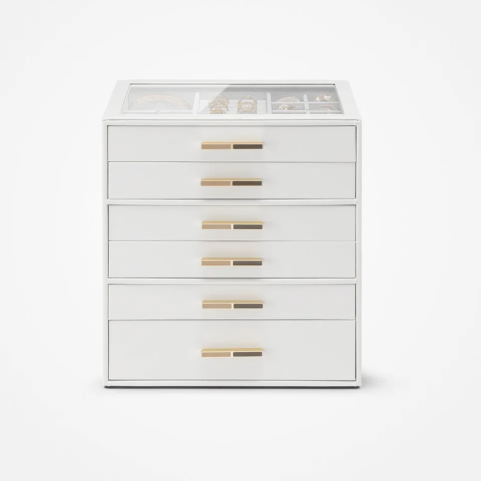 VLANDO Quiet Luxe Schmuckkästchen 6 Fächer Glasdeckel Samt