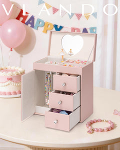VLANDO Jewelry Music Boxes Schmuckschatulle Hellrosa Schubladen