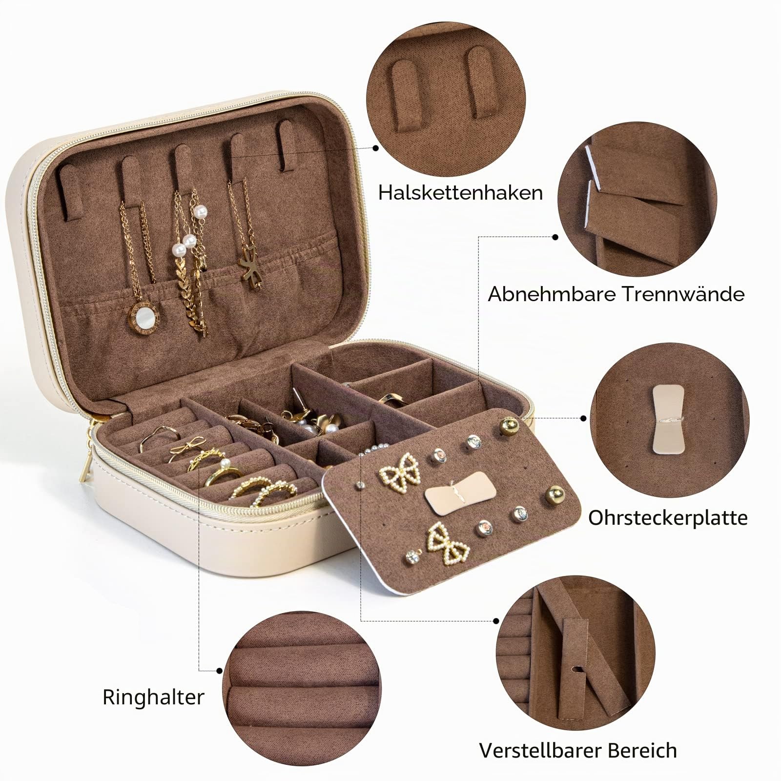 KAMIER Mini Schmucketui 2 Ebenen PU-Leder Reise