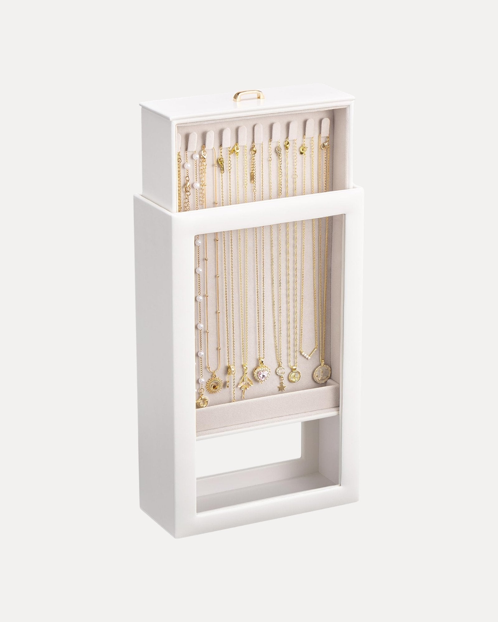 Lolalet Jewelry Box Kettenbox Weiß 40 Haken mit Fenster