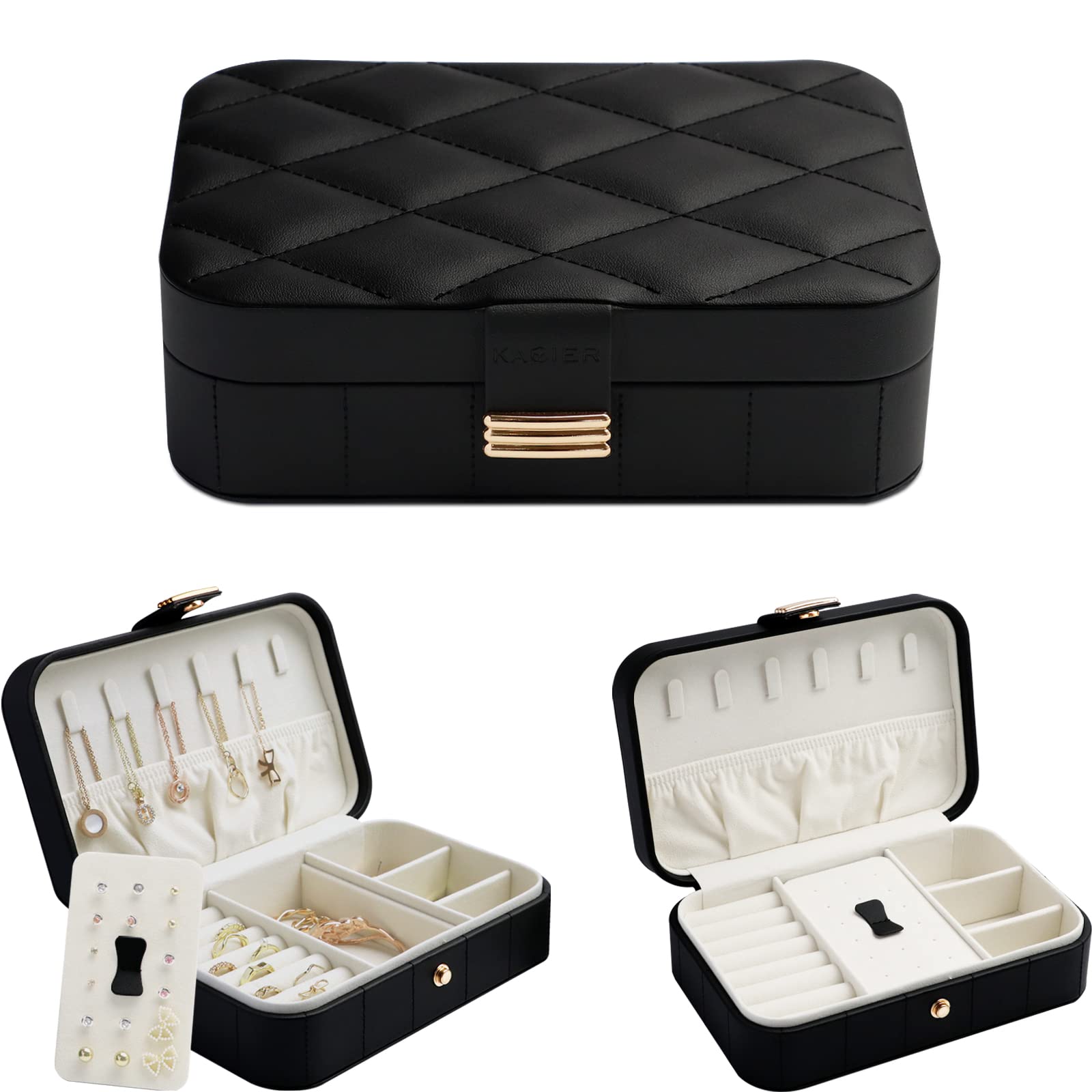 KAMIER Mini Schmuckkästchen Reise Etui Leder Samt 20,6 cm