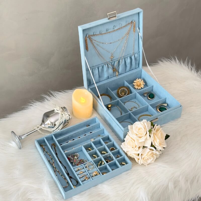 Lolalet Jewelry Box Samt Schmuckkästchen Grau 27 Fächer
