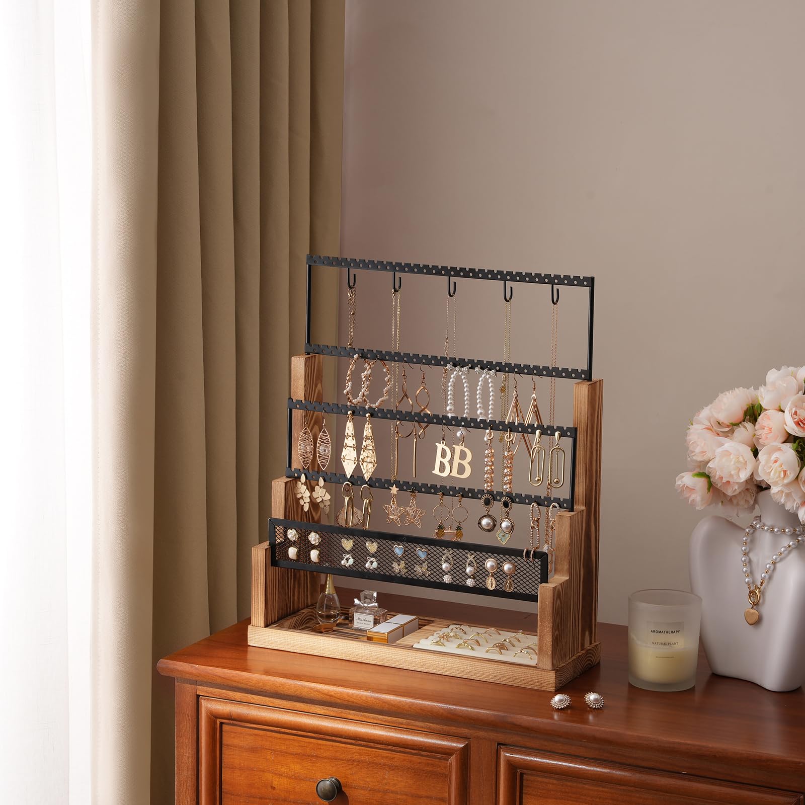 Lolalet Jewelry Stand Schmuckständer Weiß 5 Ebenen Samt