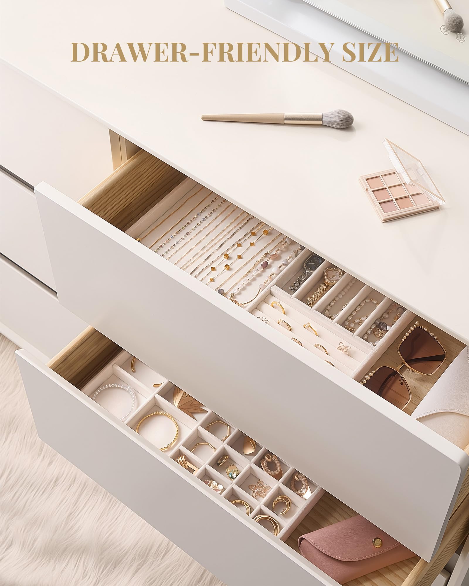 Lolalet Jewelry Tray Schmucktablett Beige 4er Set Samt