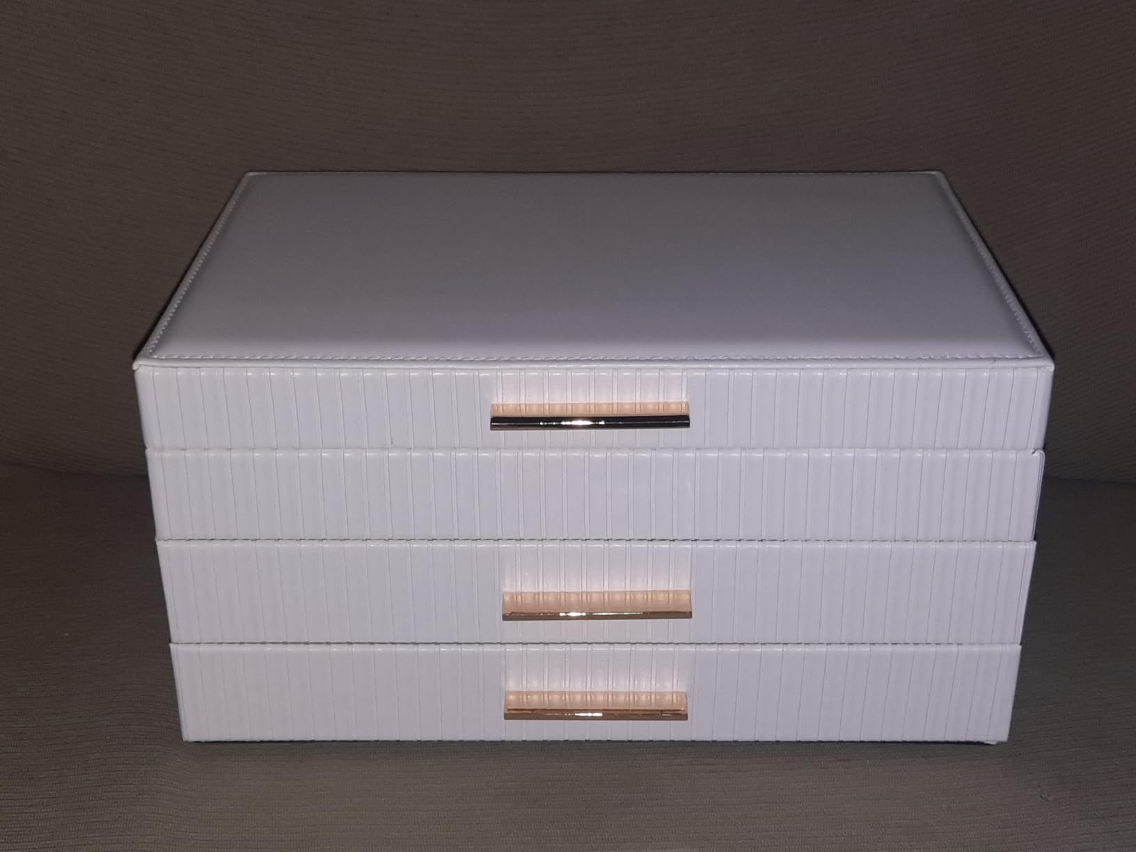 Dajasan Large Jewelry Box Schmuckkästchen Weiß 3 Ebenen Leder