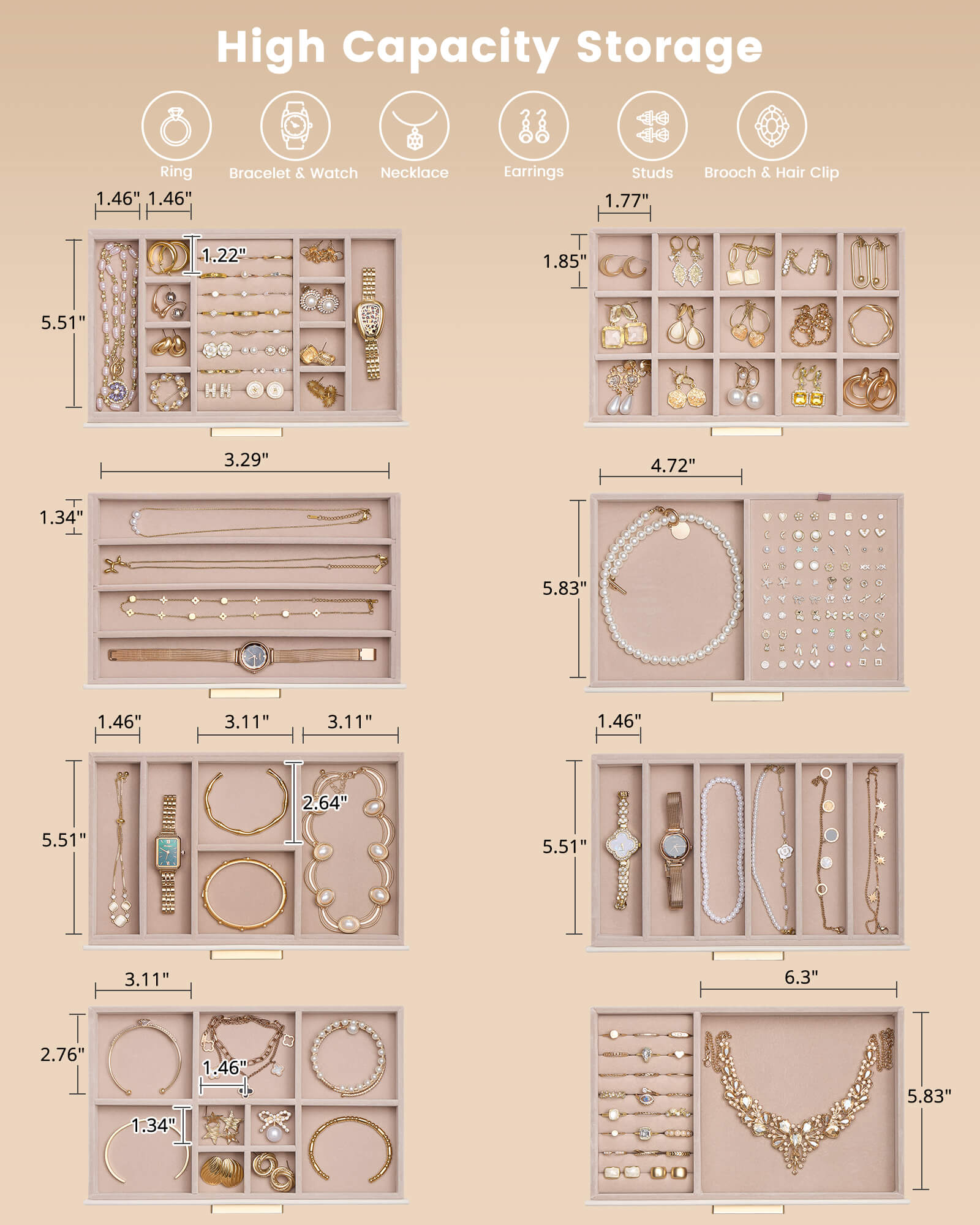 Lolalet Jewelry Box Schmuckkasten Beige Leder 8 Lagen