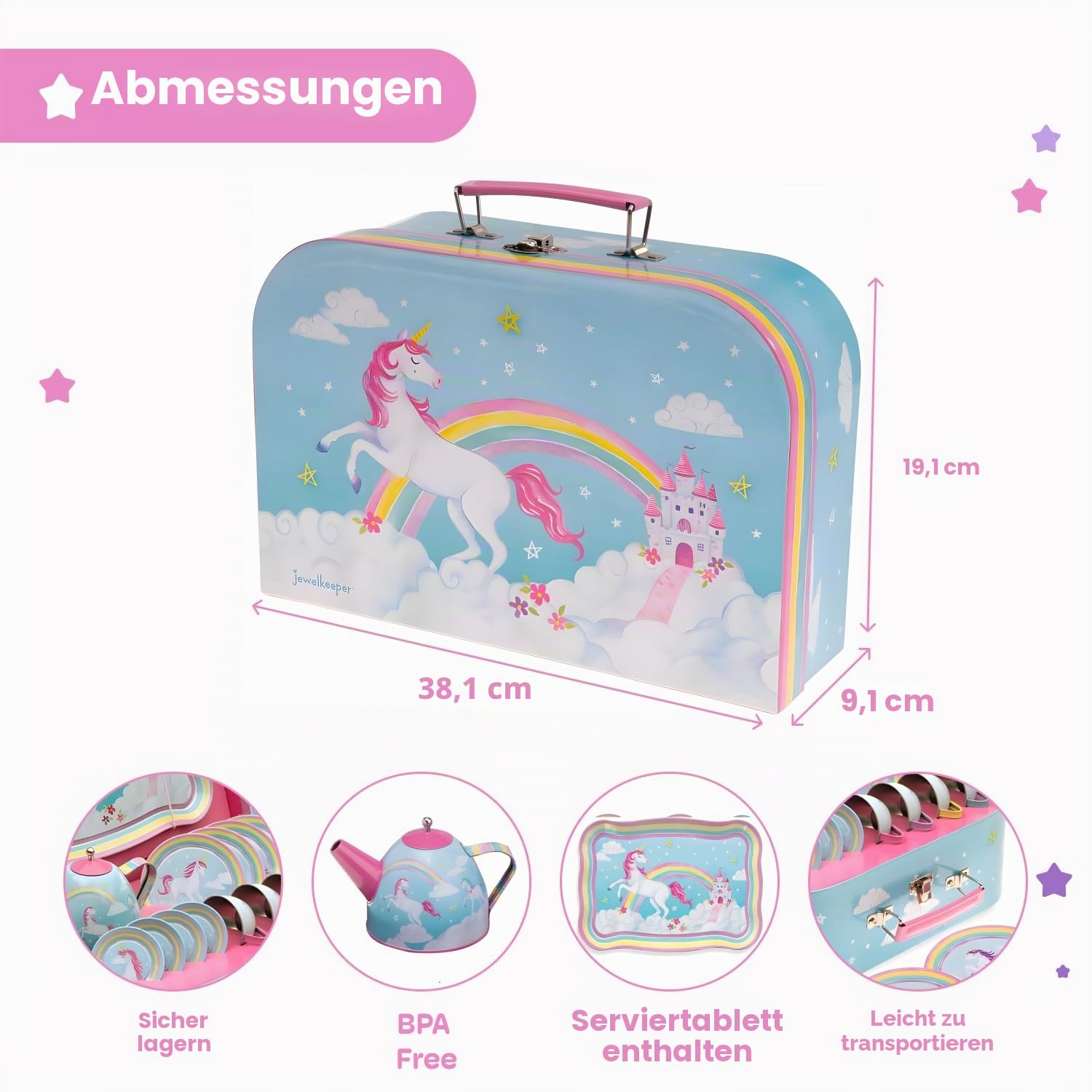 Jewelkeeper Tea Sets Teeservice Zinn 15-teilig Regenbogen Einhorn