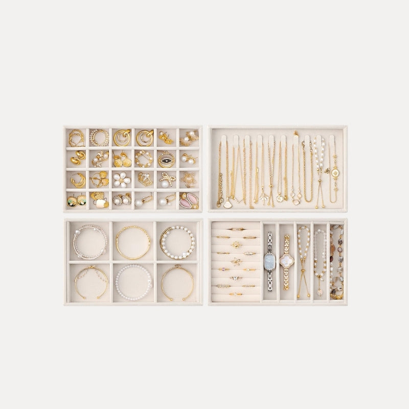 Lolalet Jewelry Tray Schmucktablett Beige 4er Set Samt