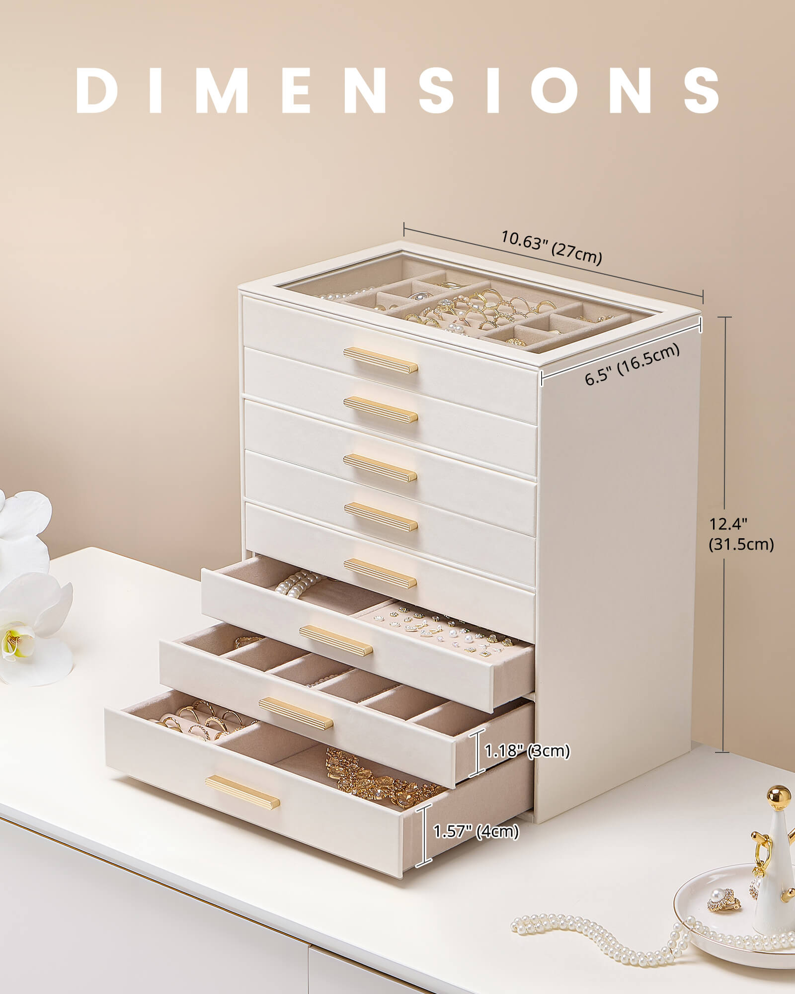 Lolalet Jewelry Box Schmuckkasten Beige Leder 8 Lagen