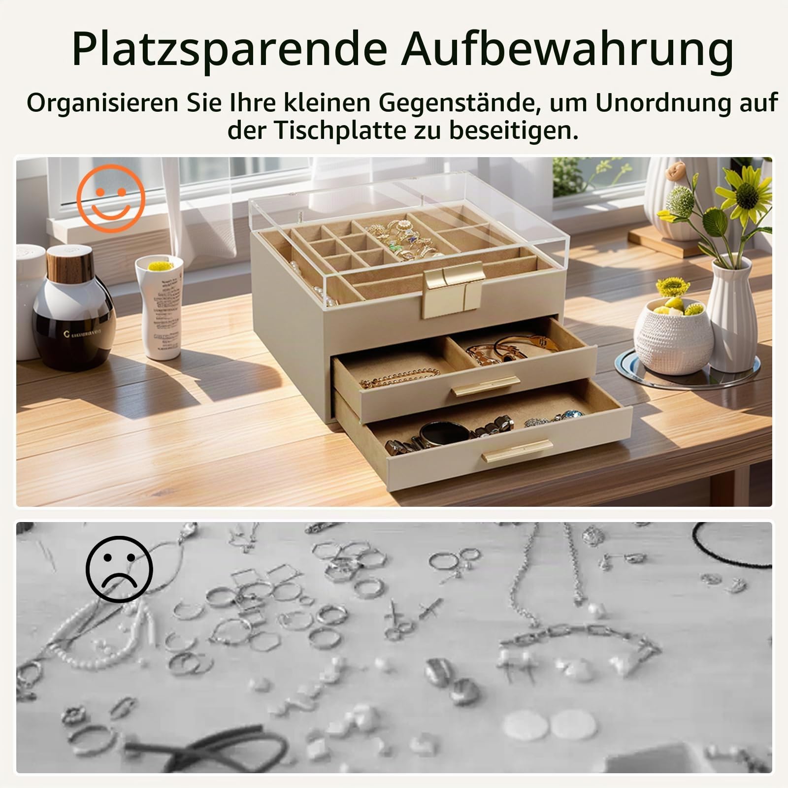 KAMIER Acrylic Schmuckkästchen Beige mit Acryldeckel