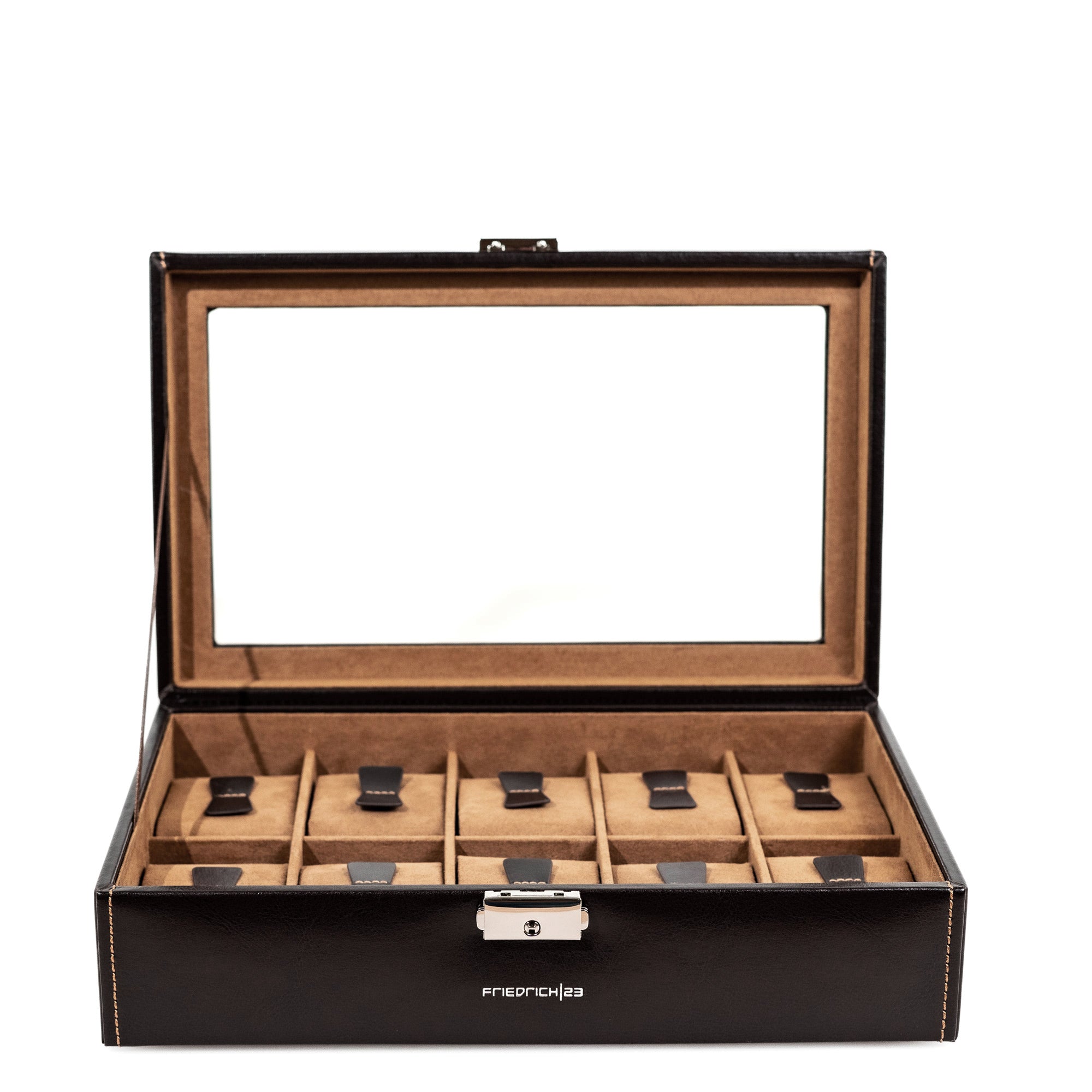 Friedrich 23 Bond Uhrenbox 10 Uhren Braun Glasdeckel