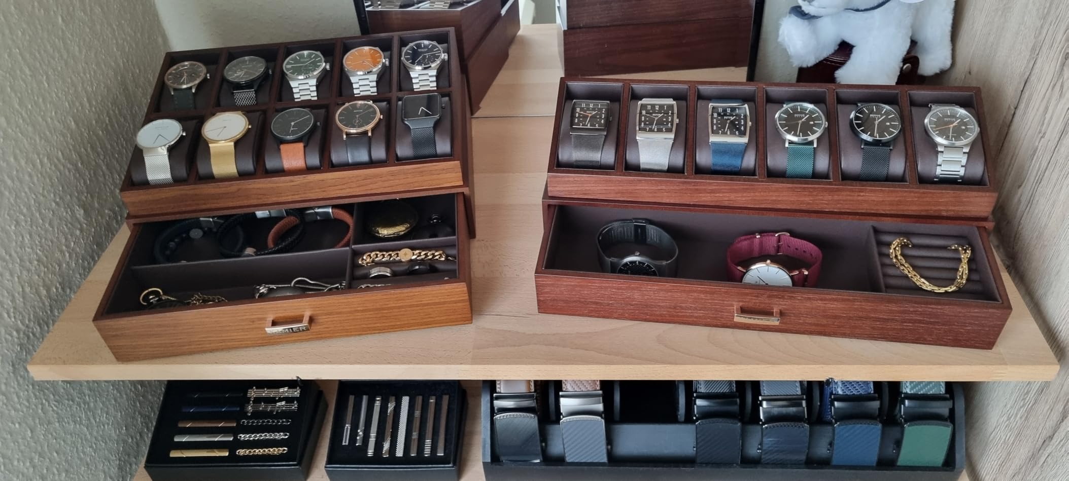 KAMIER Watch Boxes Uhrenbox Holz 6 Uhren mit Schublade Walnuss