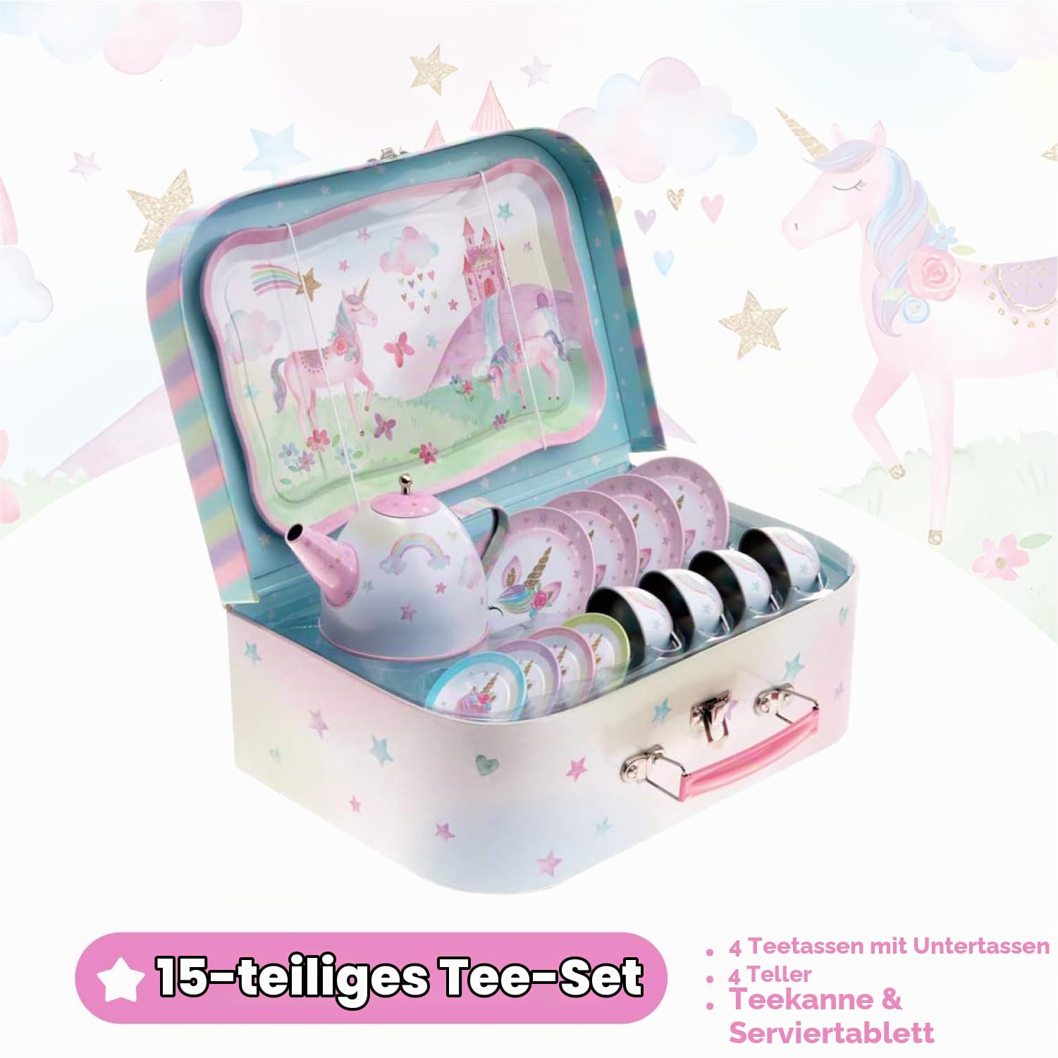 Jewelkeeper Tea Sets Teeservice Zinn 15-teilig Einhorn Party