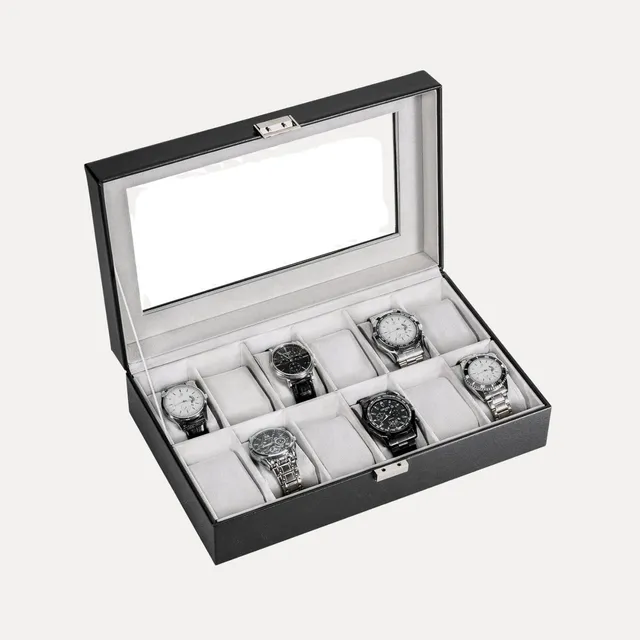 Lolalet Watch Box Uhrenbox Schwarz 12 Fächer Glasdeckel