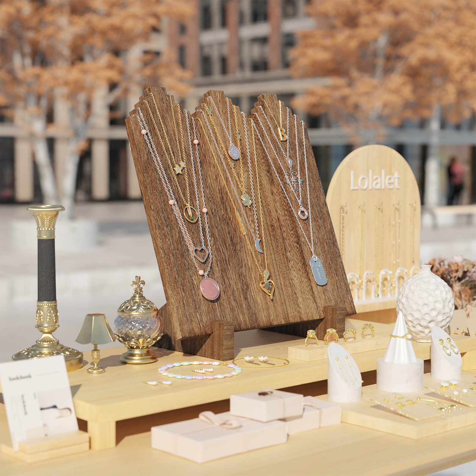 Lolalet Jewelry Stand Kettenständer Holz 1er Pack braun 12 Haken