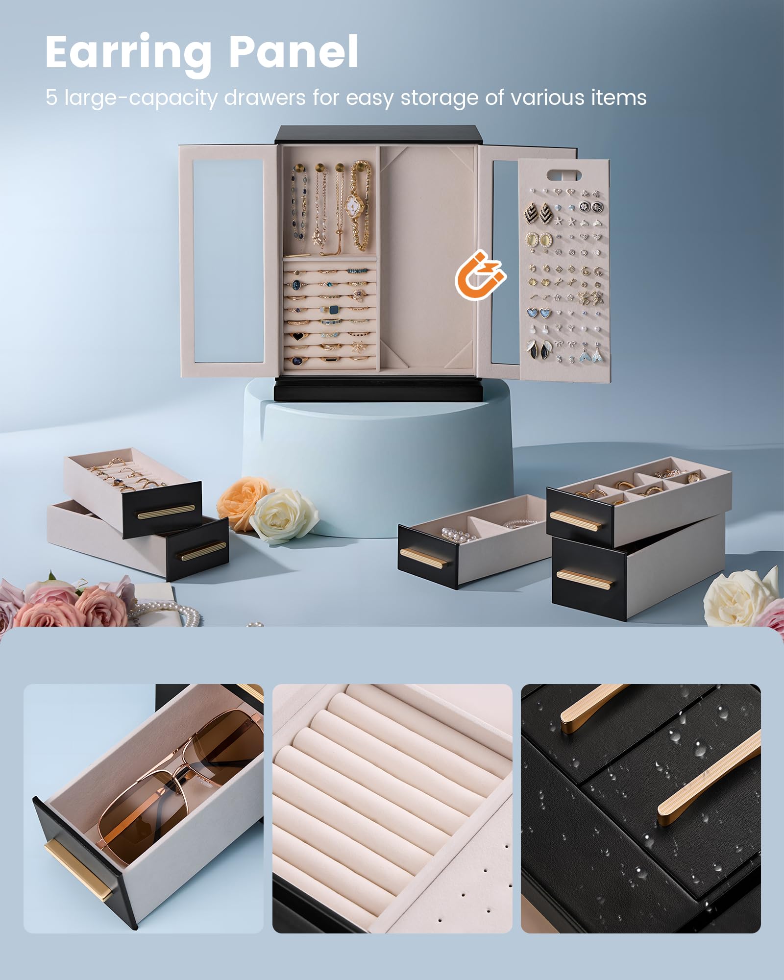 Lolalet Jewelry Box Schmuckkasten Schwarz drehbar Schubladen