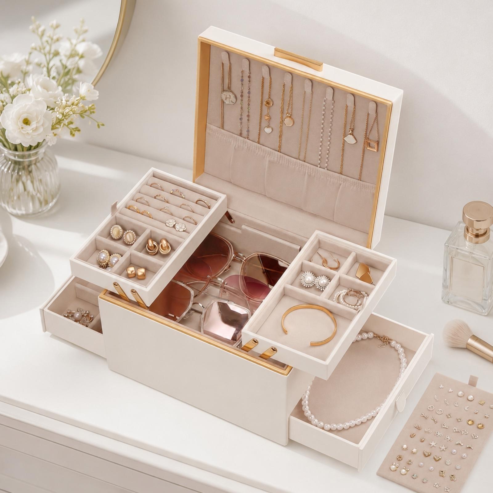 Lolalet Jewelry Box Classic Schmuckkasten Weiß 2-lagig Leder