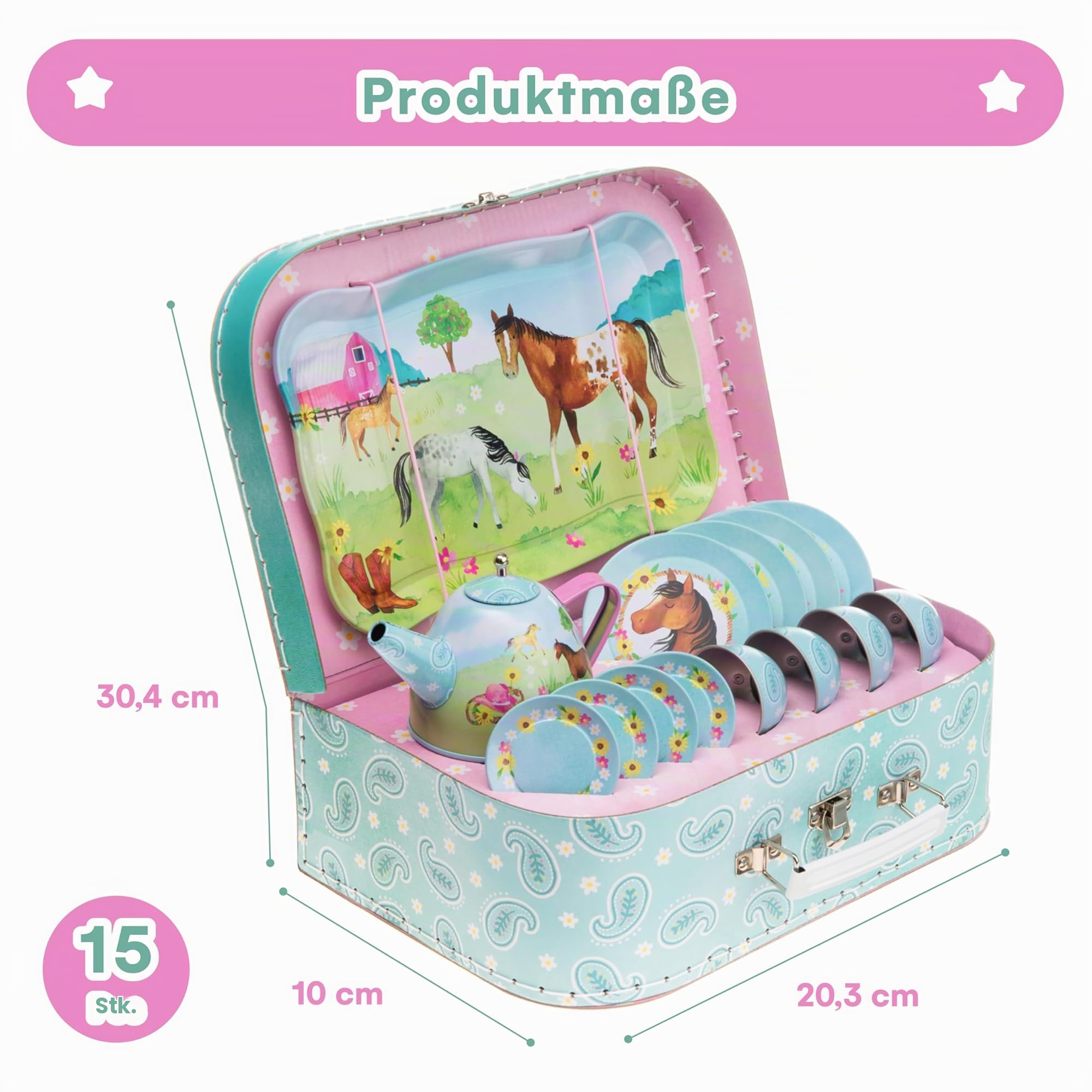 Jewelkeeper Tea Sets Tin Teeservice Pferde 15-teilig Zinn