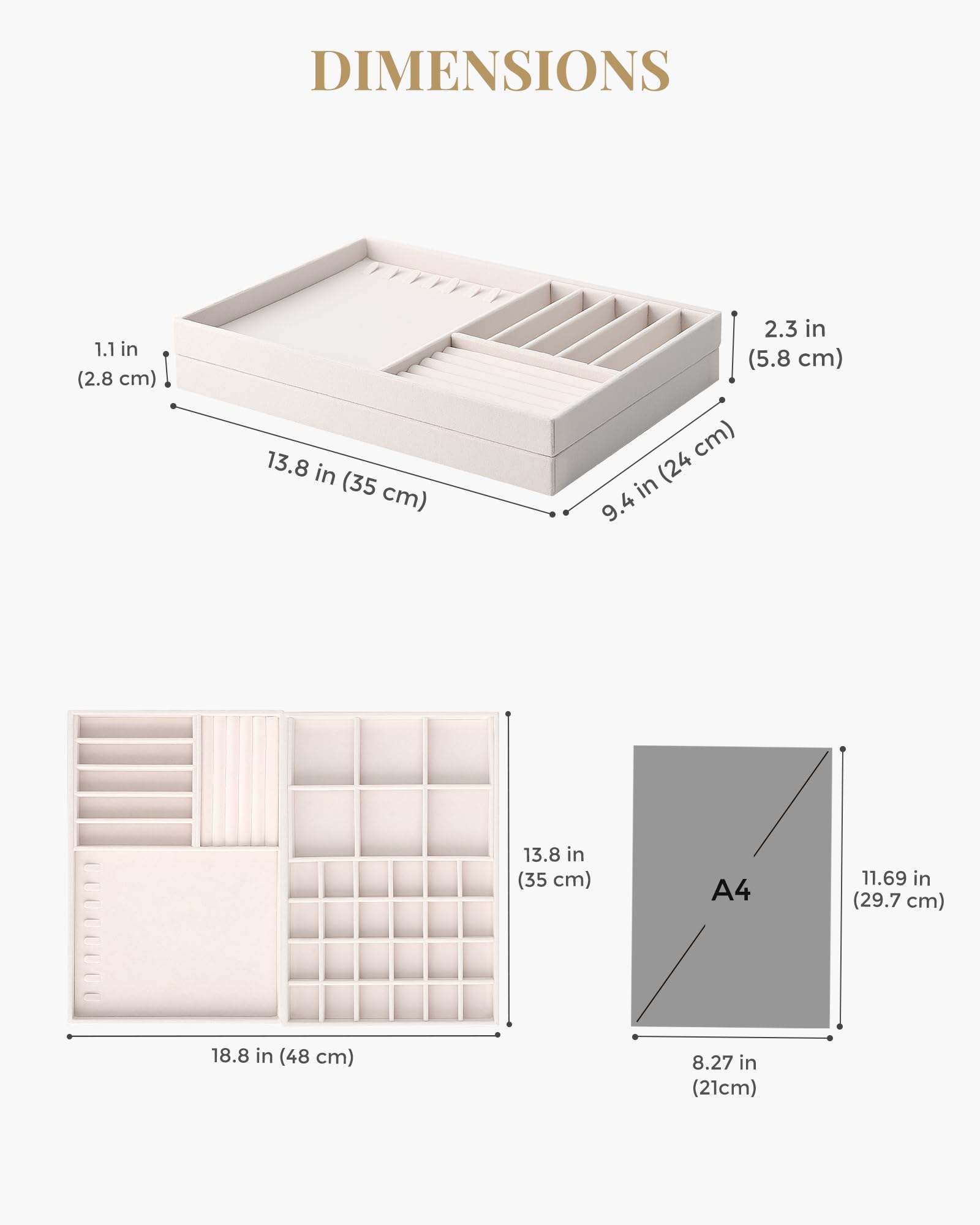 Lolalet Jewelry Tray Schmucktablett Beige 4er Set Samt