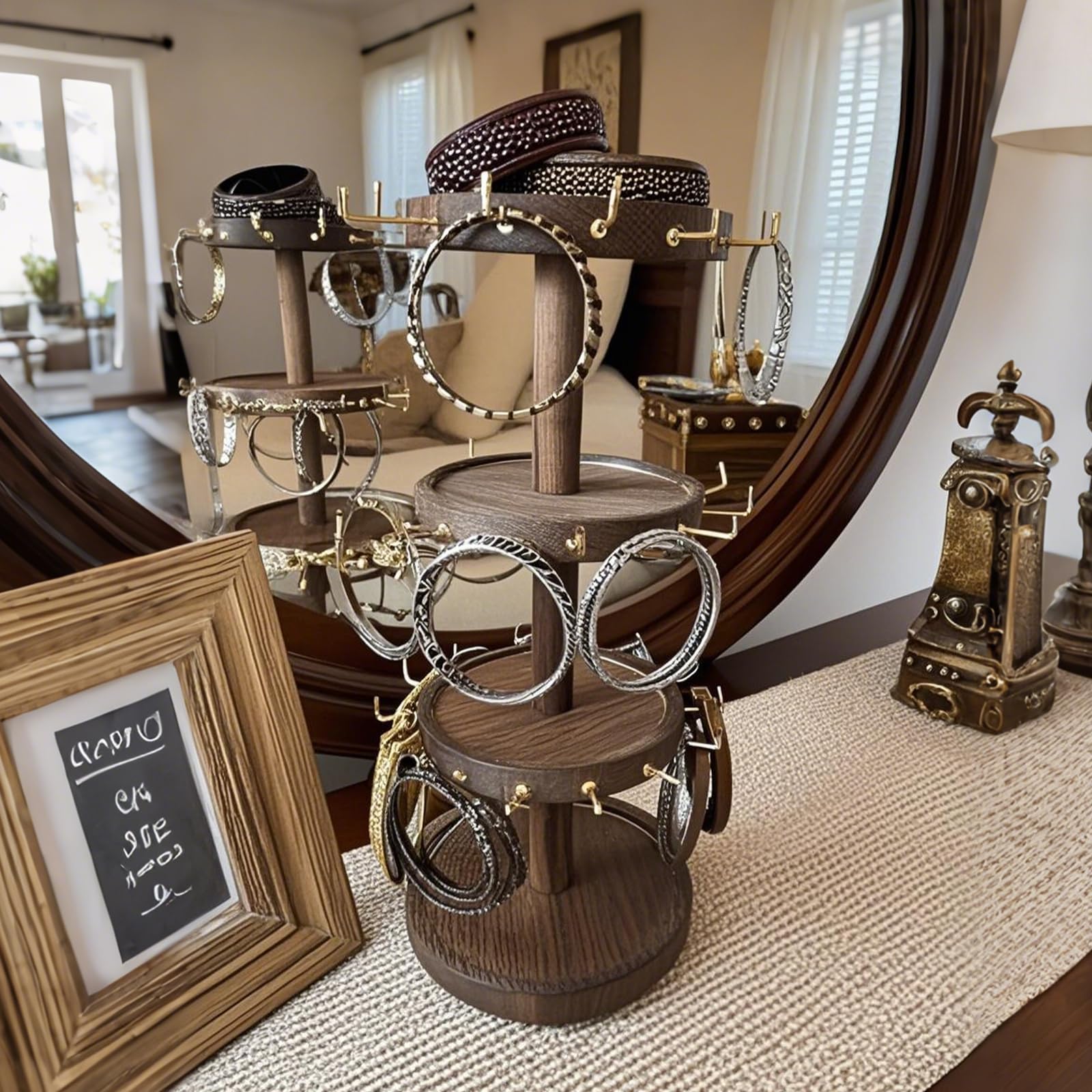 Lolalet Jewelry Stand 4 Tier Schmuckständer Dunkelbraun drehbar