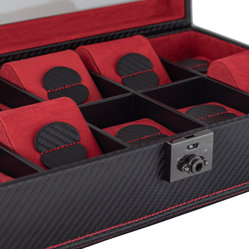 Friedrich 23 Carbon Uhrenbox 10 Uhren XXL Glasdeckel Schwarz