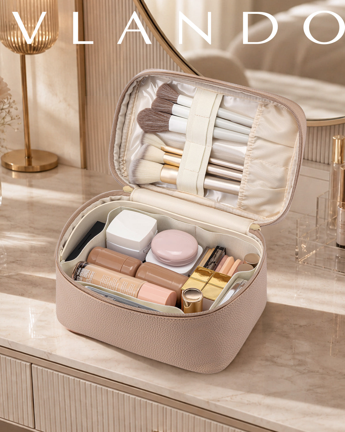 VLANDO Travel Ritual Naifu Make-up-Tasche Beige groß