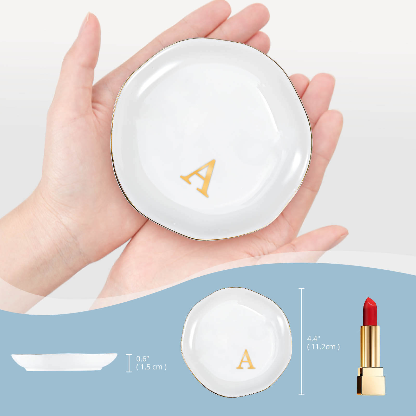 Lolalet Jewelry Tray Ringschale Keramik Buchstabe A Goldrand
