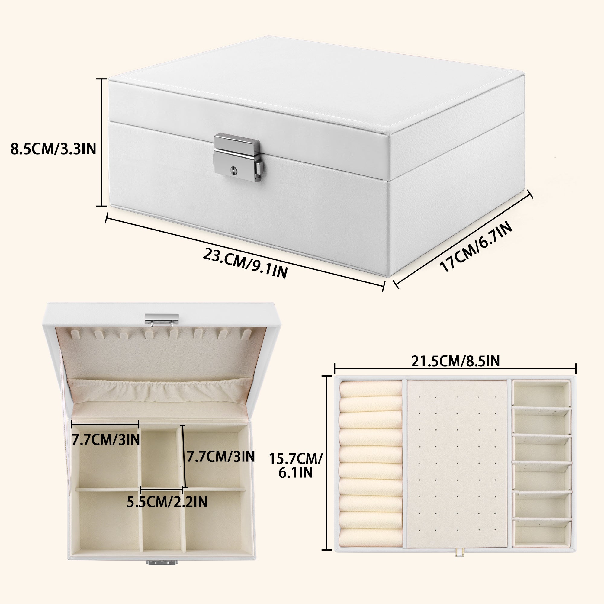Homeanda Jewelry Box Schmuckkästchen Weiß 2-lagig Schloss