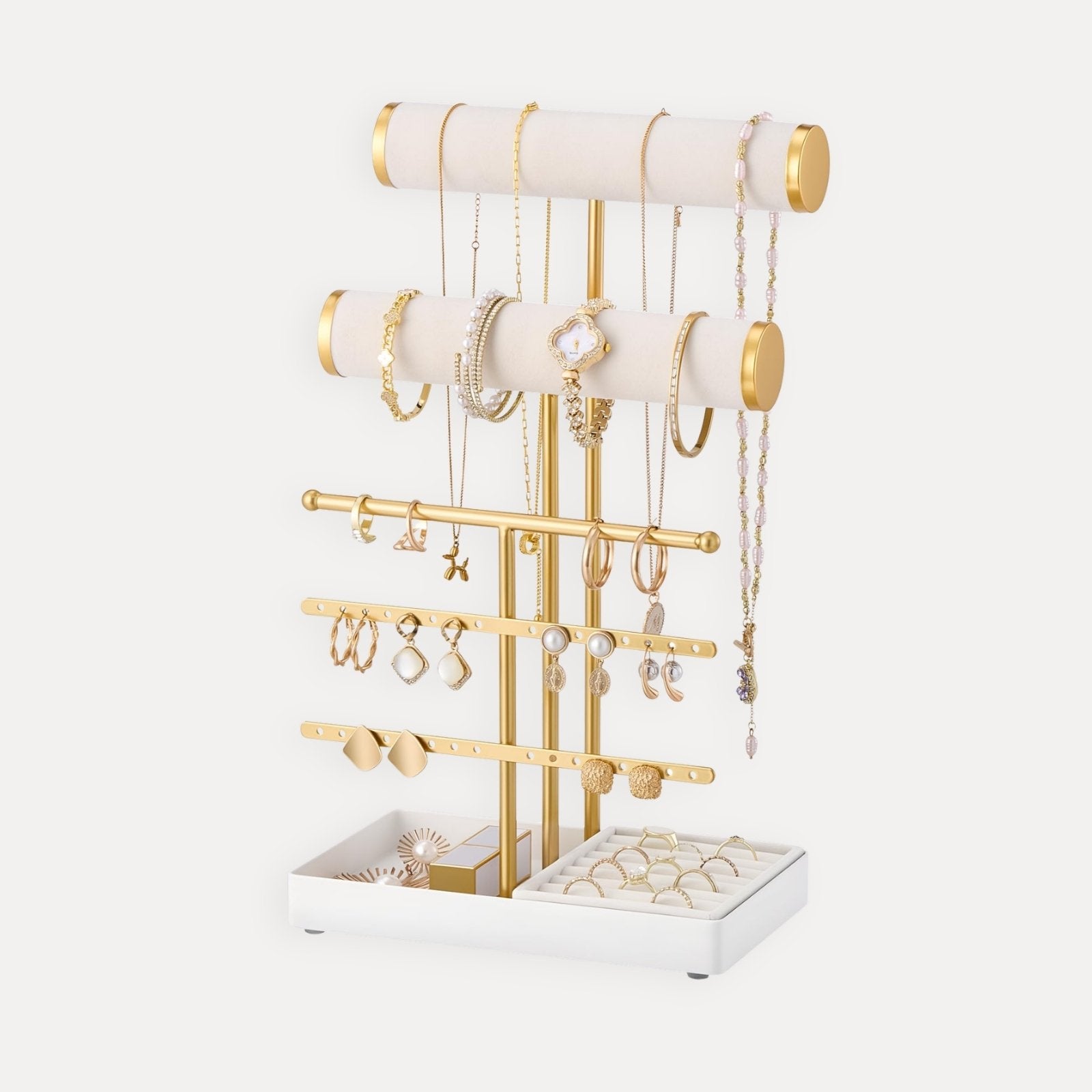 Lolalet Jewelry Stand Schmuckständer 5 Ebenen Weiß Samt