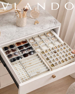 VLANDO Everyday Keepsake Stapelbares Schmucktablett Set Latte Beige Samt
