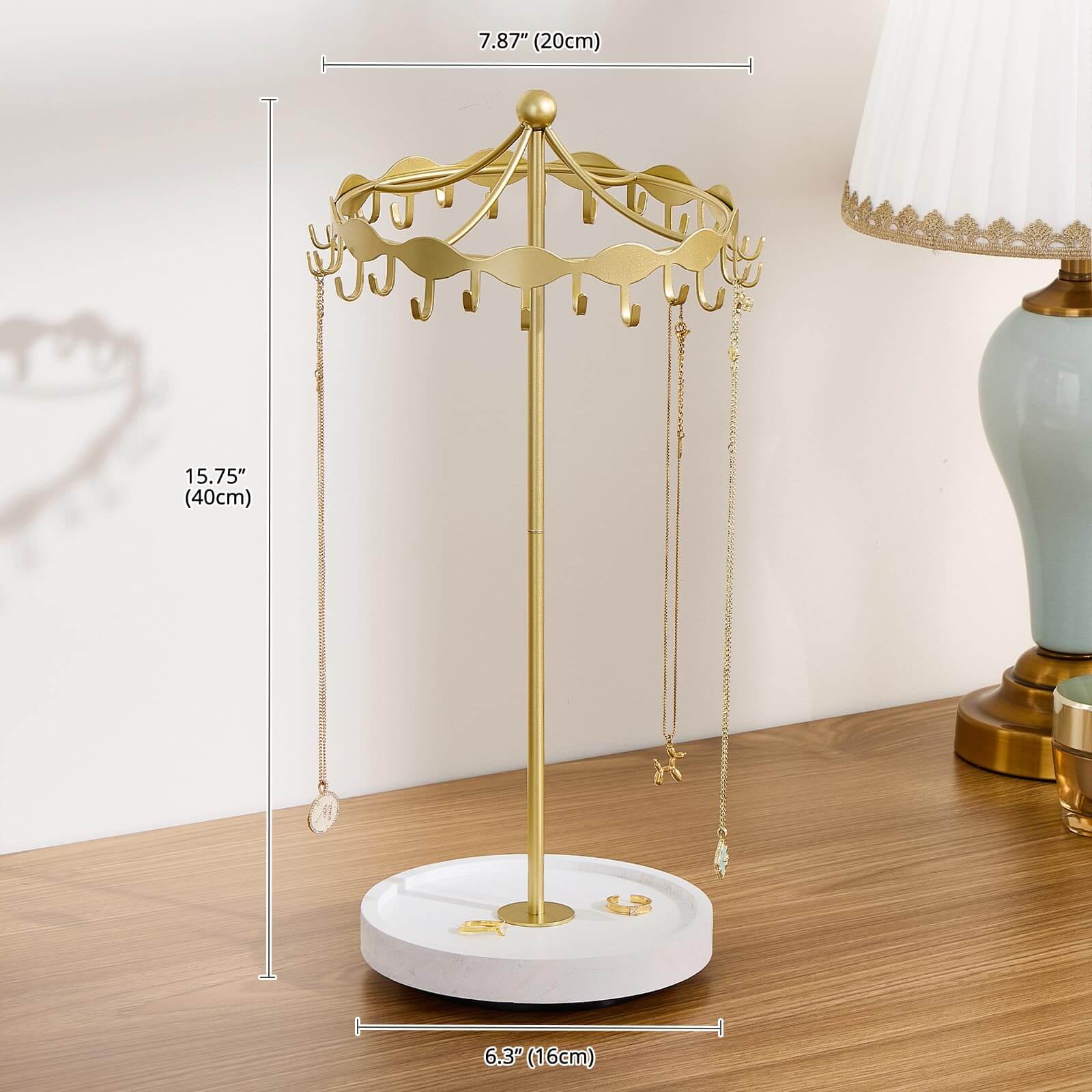 Lolalet Jewelry Stand Kettenständer Gold drehbar mit Metallhaken