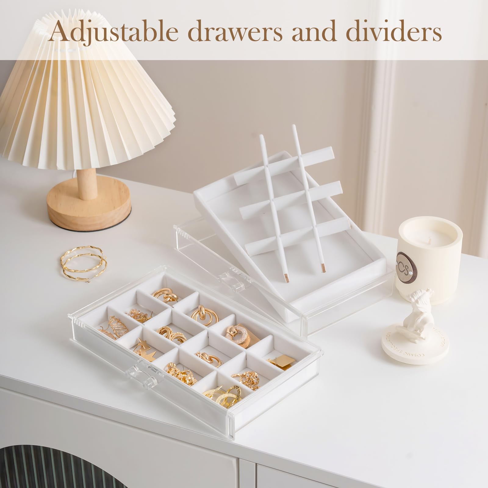 Lolalet Jewelry Box Acryl Schmuckkasten Warmweiß 4 Ebenen Samt
