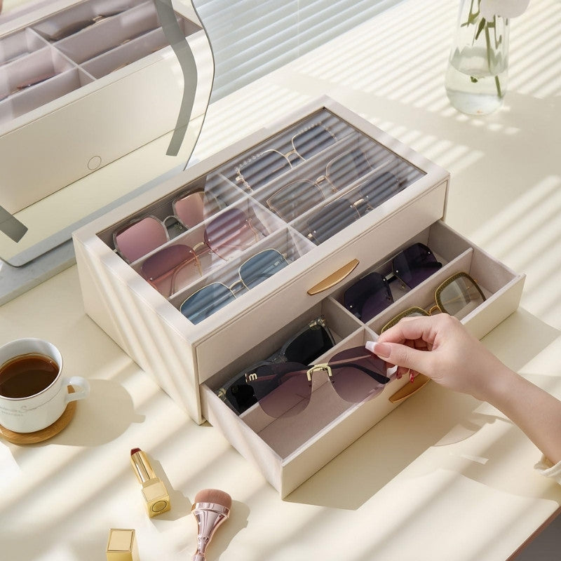 Lolalet Sunglass Box Brillenbox Weiß 12 Fächer mit Schublade