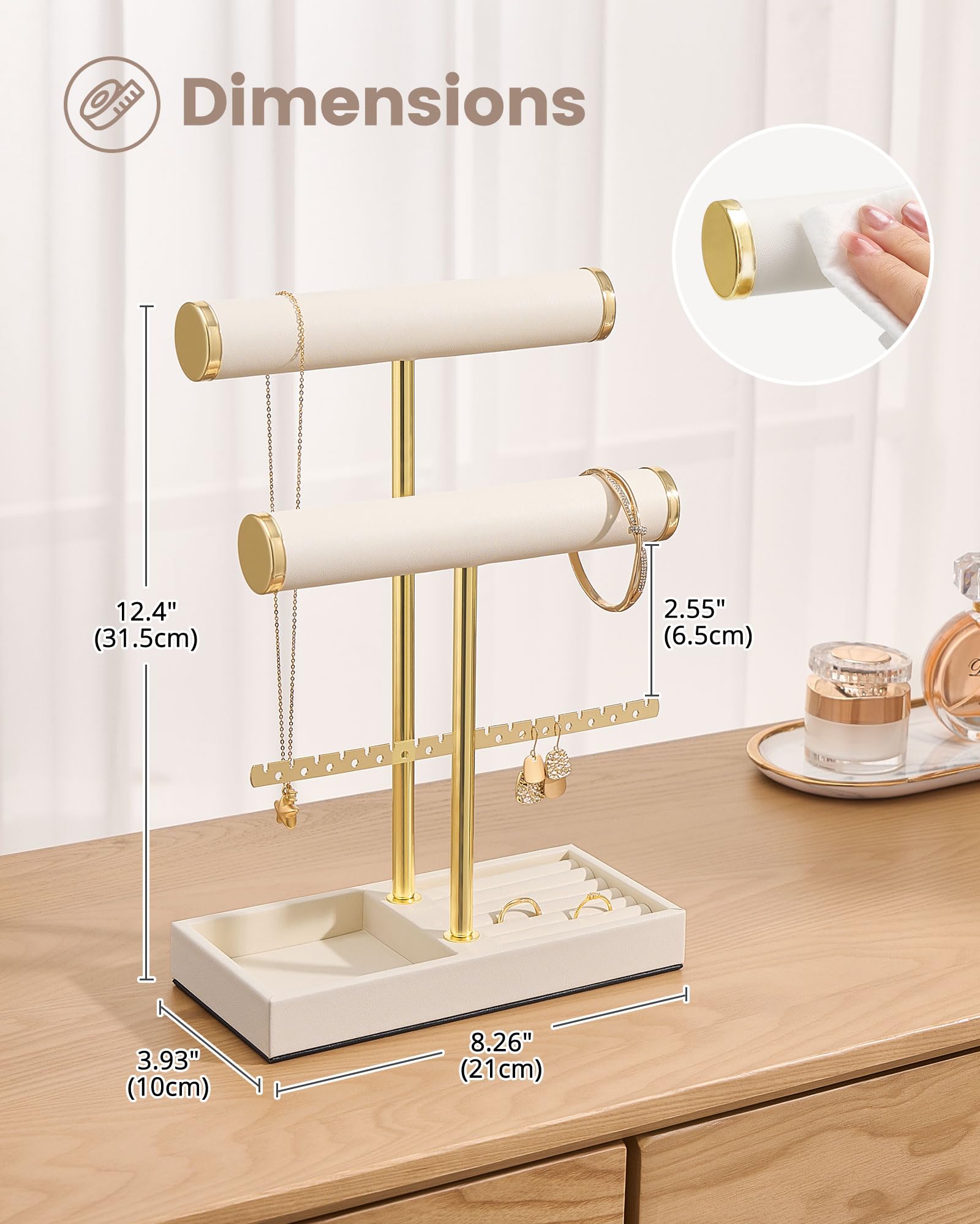 Lolalet Jewelry Stand Schmuckständer Beige 3 Ebenen Leder