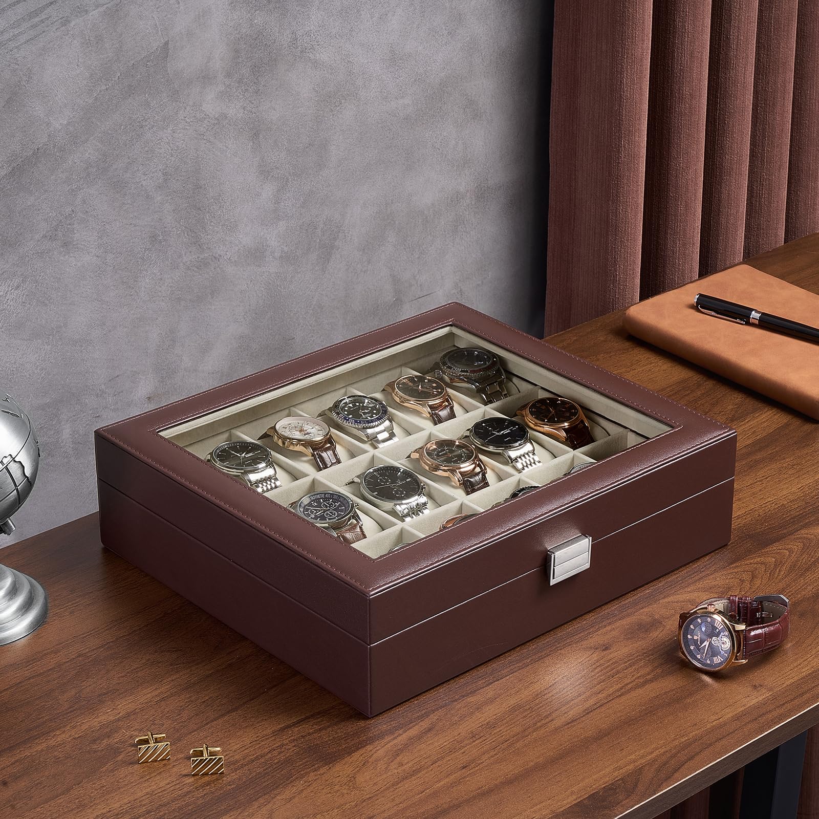 Lolalet Watch Box Uhrenbox Schwarz 6 Fächer Glasdeckel