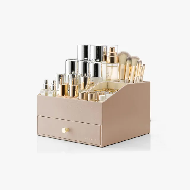 VLANDO Quiet Luxe Make-up-Organizer 2 Schubladen Kosmetikbox Leder