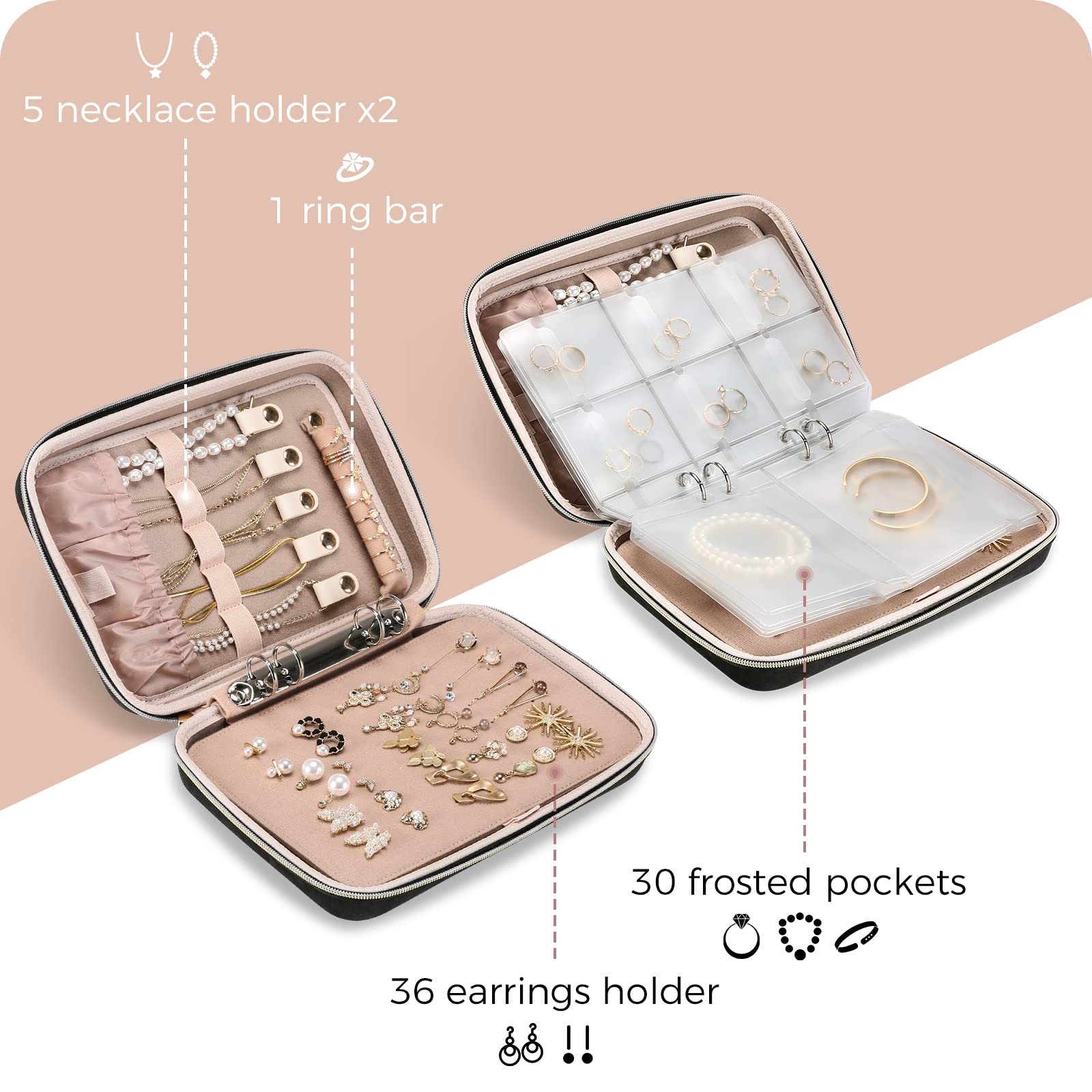 Lolalet Jewelry Box Reise Schmuckkasten Schwarz Large