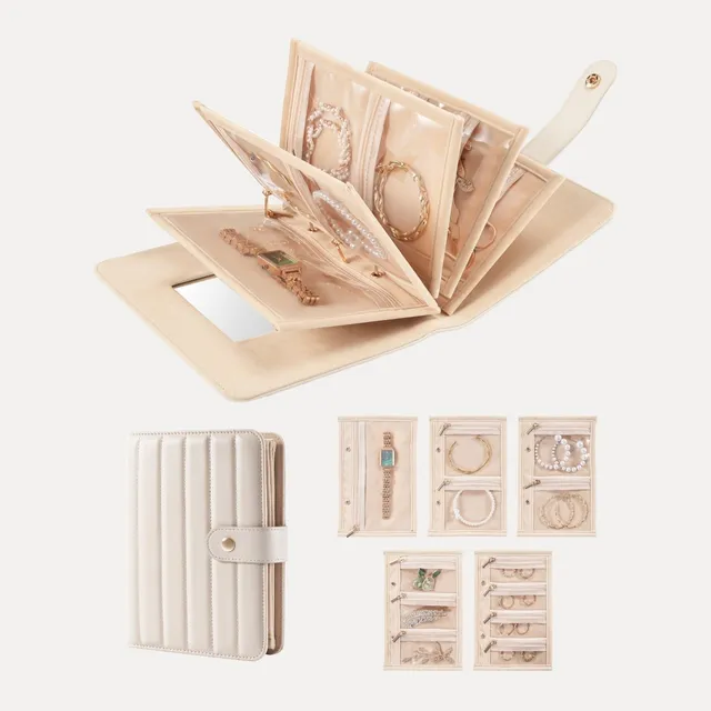 Lolalet Jewelry Box Reise-Schmuckbuch Beige Large mit Spiegel