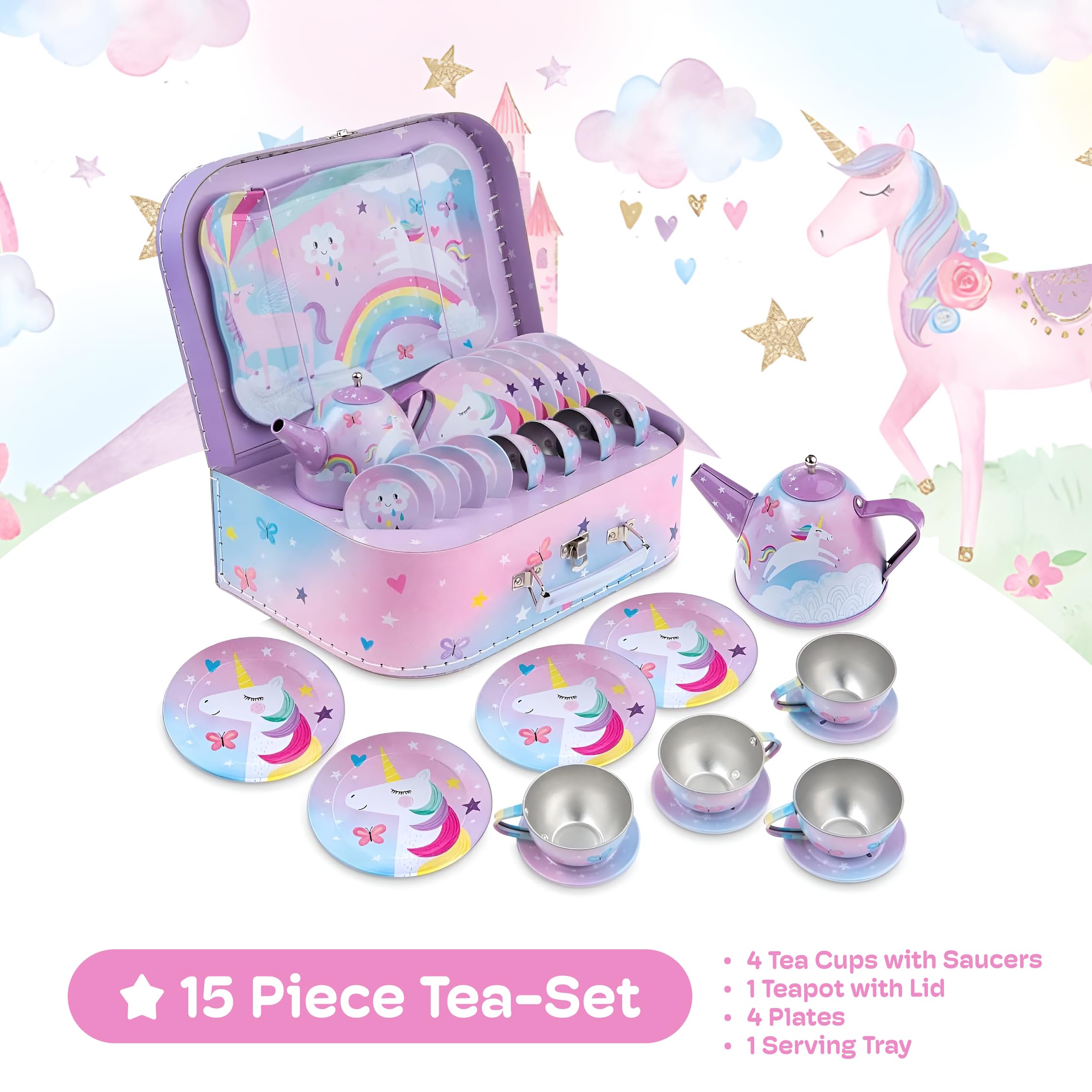 Jewelkeeper Tea Sets Teeservice Zinn 15tlg Zuckerwatte Einhorn