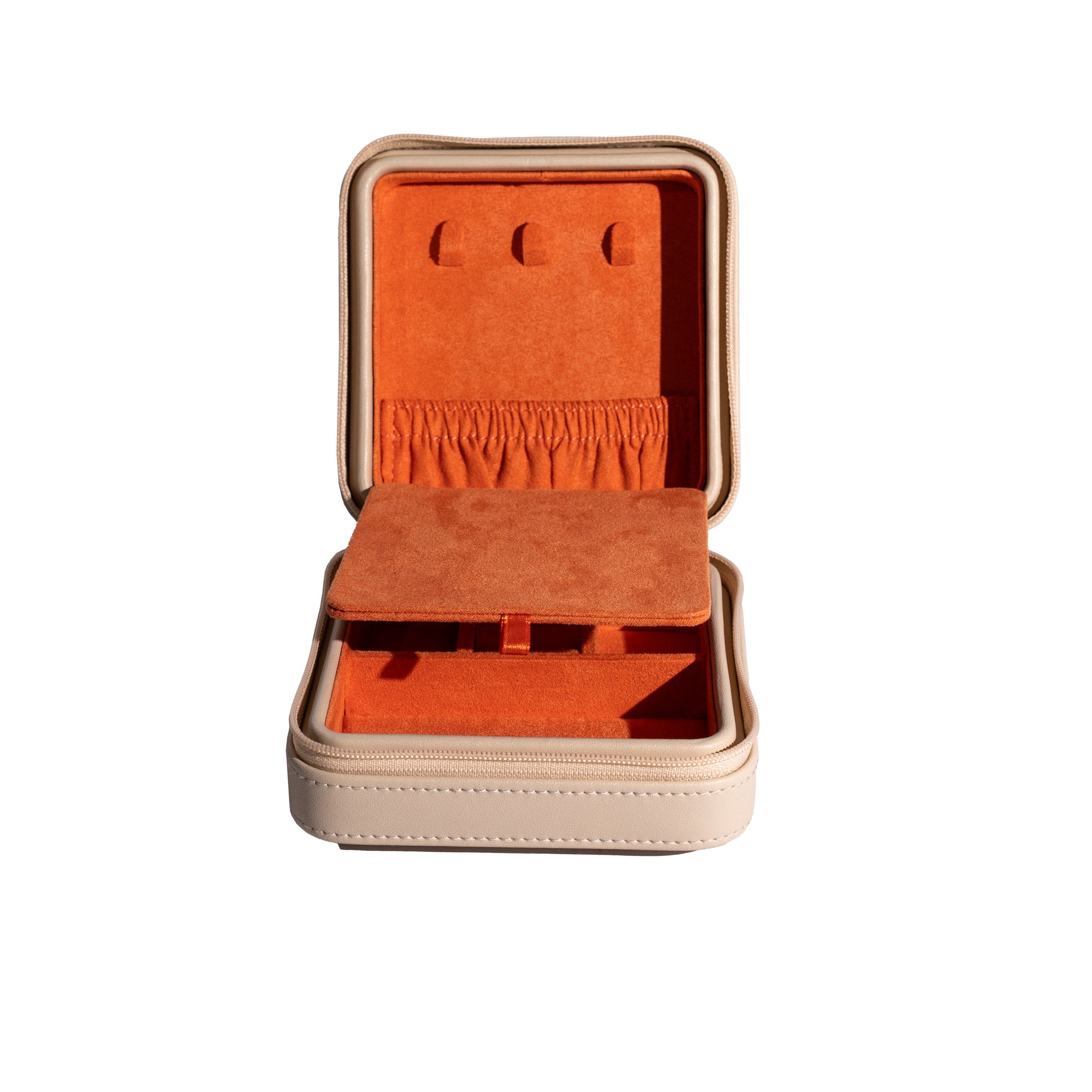 Friedrich 23 Boho Schmucketui Beige Spiegel Reissverschluss