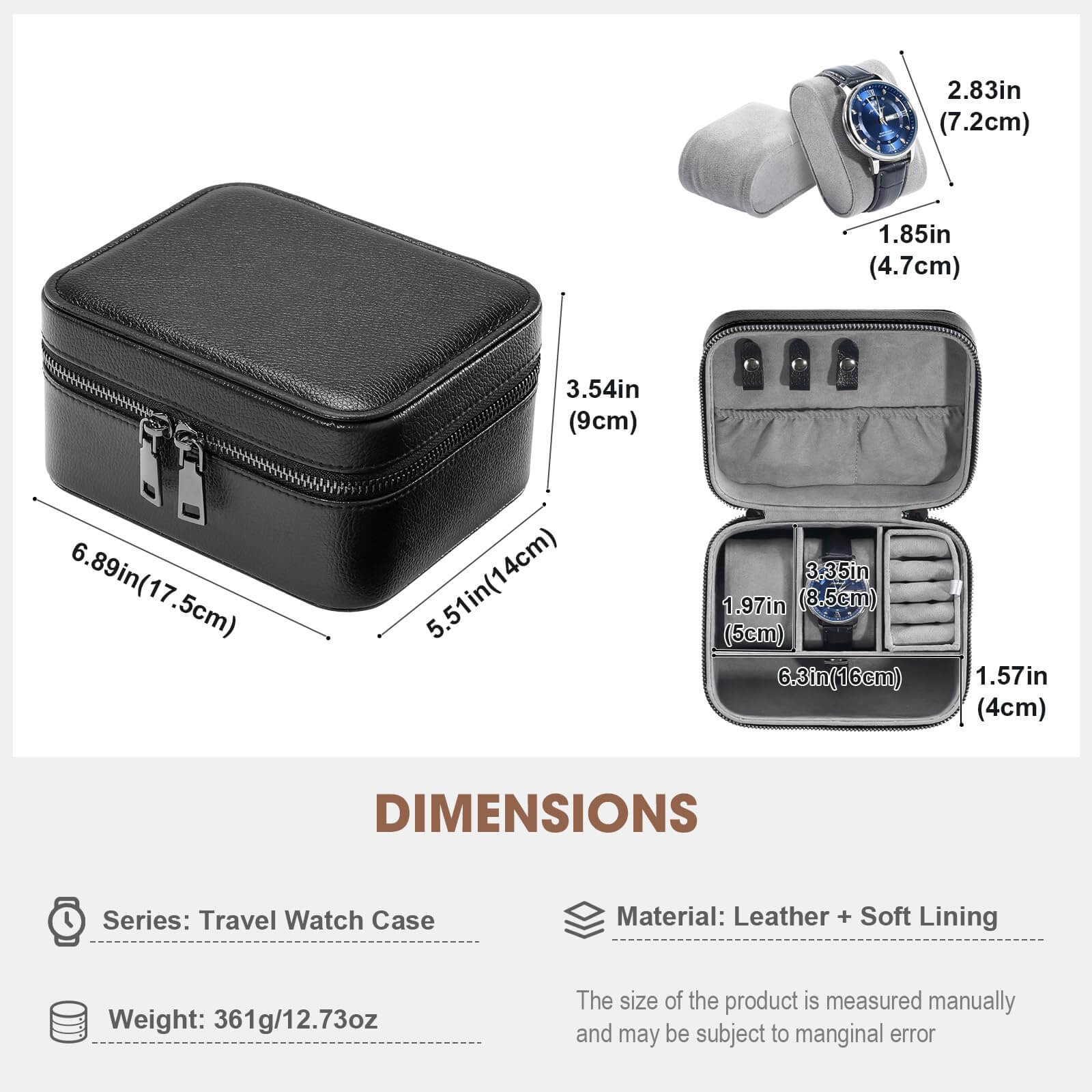 Lolalet Watch Box Reise Uhrenetui Schwarz 2 Fächer Leder