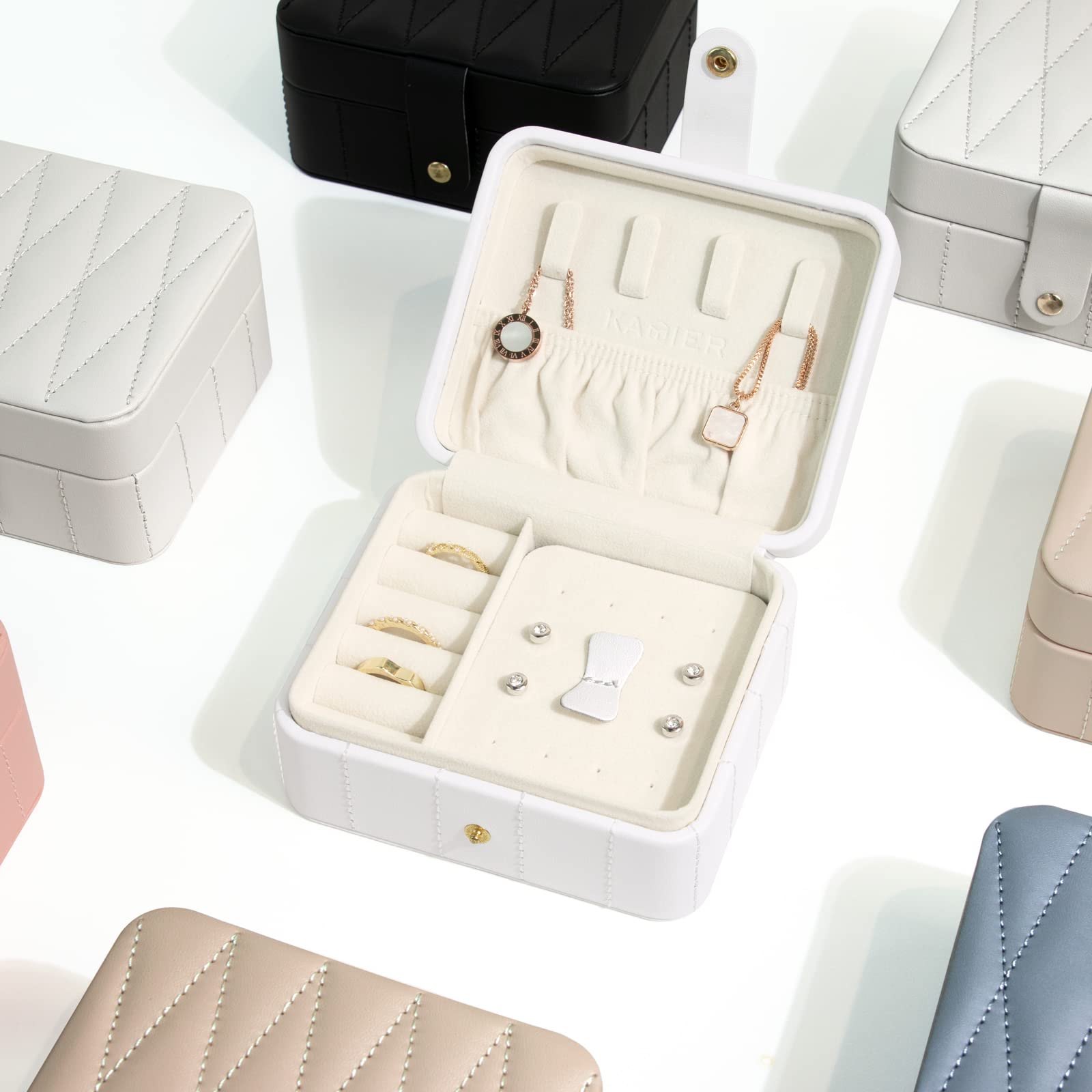 KAMIER Mini Jewelry Boxes Schmuckkästchen Weiß mit Spiegel
