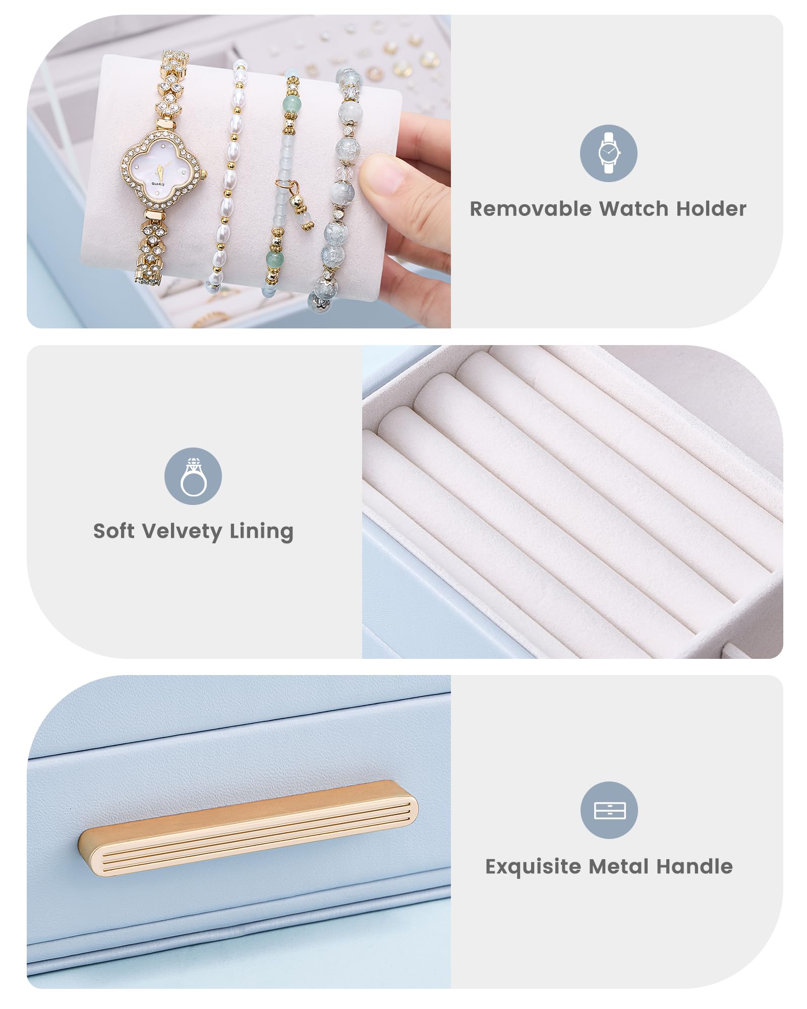 Lolalet Jewelry Box Schmuckkasten Weiß 2-lagig Samt