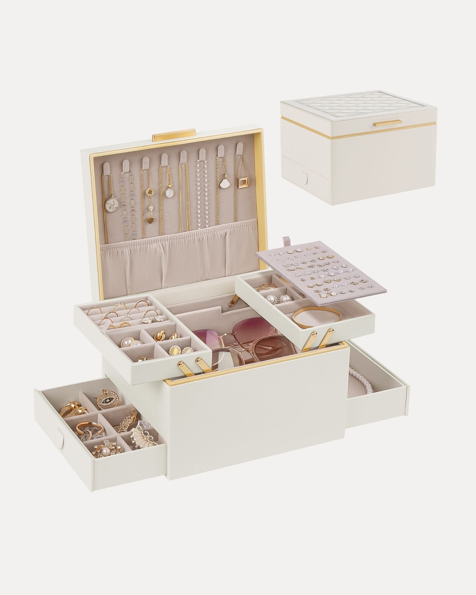 Lolalet Jewelry Box Classic Schmuckkasten Weiß 2-lagig Leder
