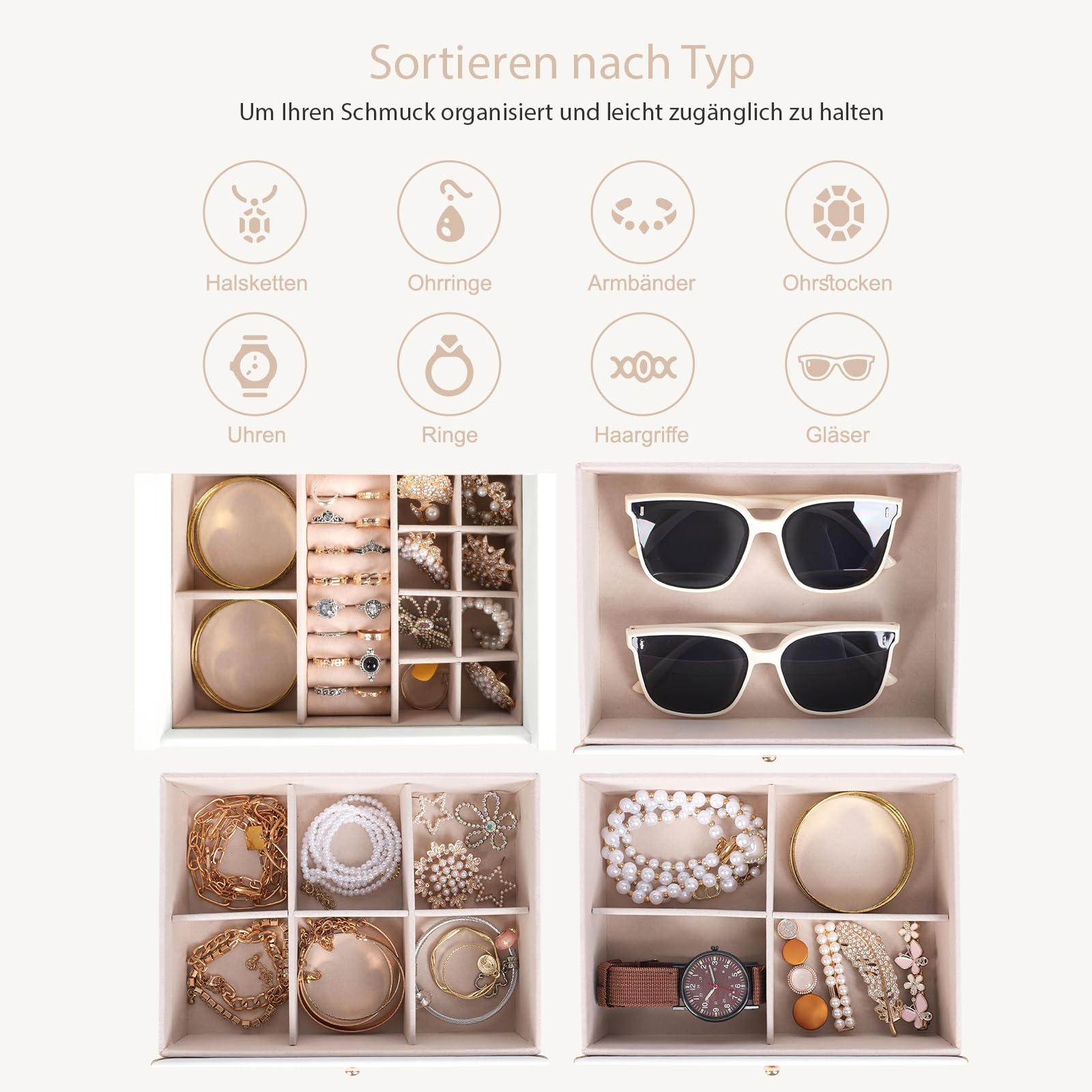 Dajasan Large Jewelry Box Schmuckkästchen Weiß Spiegel
