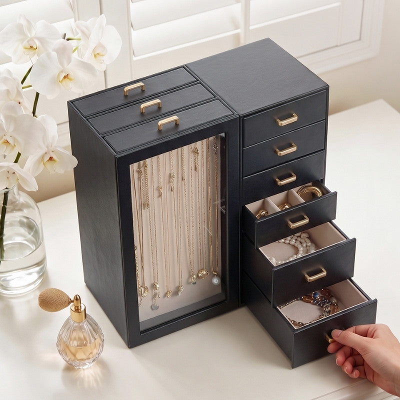 Lolalet Jewelry Box Schmuckkasten Large Beige Kettenhalter Samt