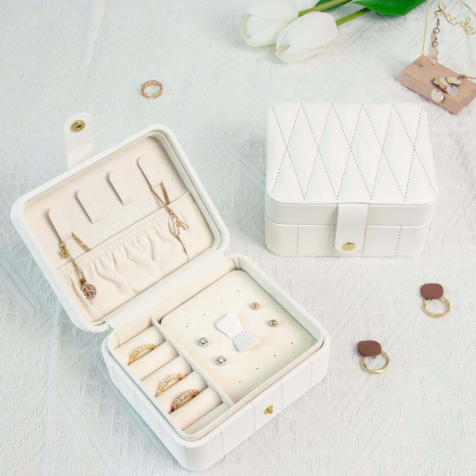 KAMIER Mini Jewelry Boxes Schmuckkästchen Weiß mit Spiegel