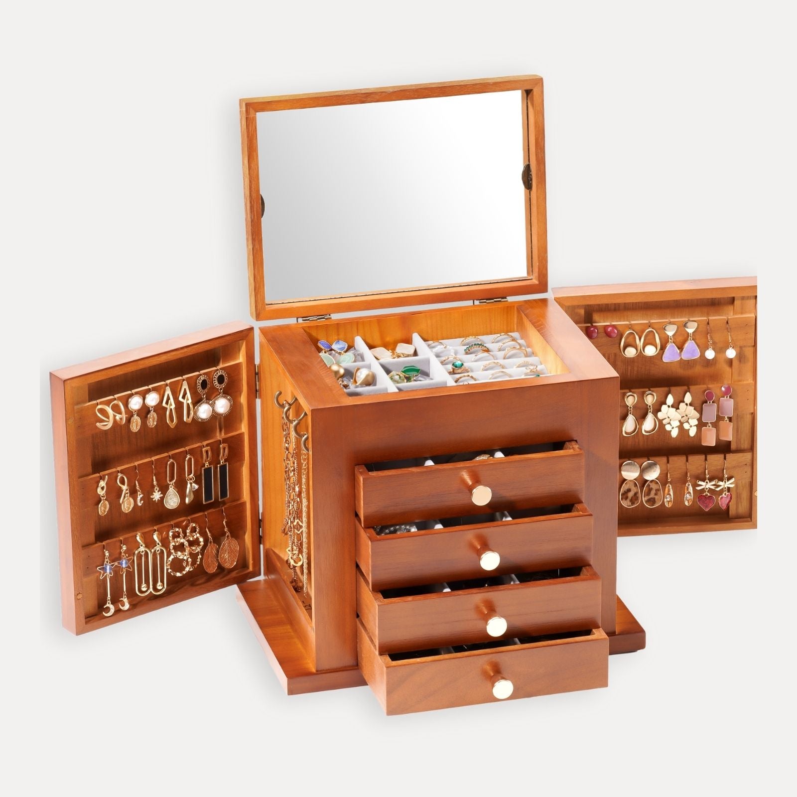 Lolalet Jewelry Box Holz Schmuckkästchen Spiegel Braun Groß