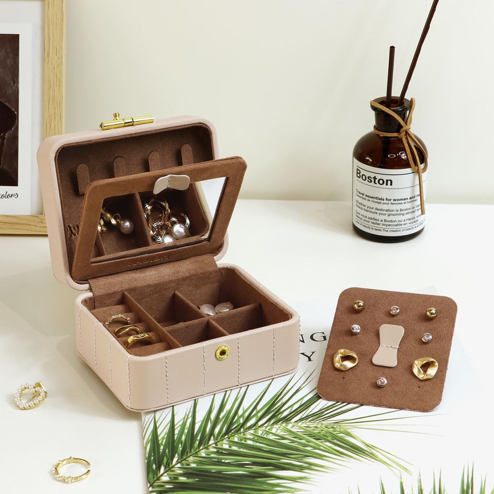 KAMIER Mini Schmuckkästchen Reise Schmuckbox mit Spiegel Geschenk